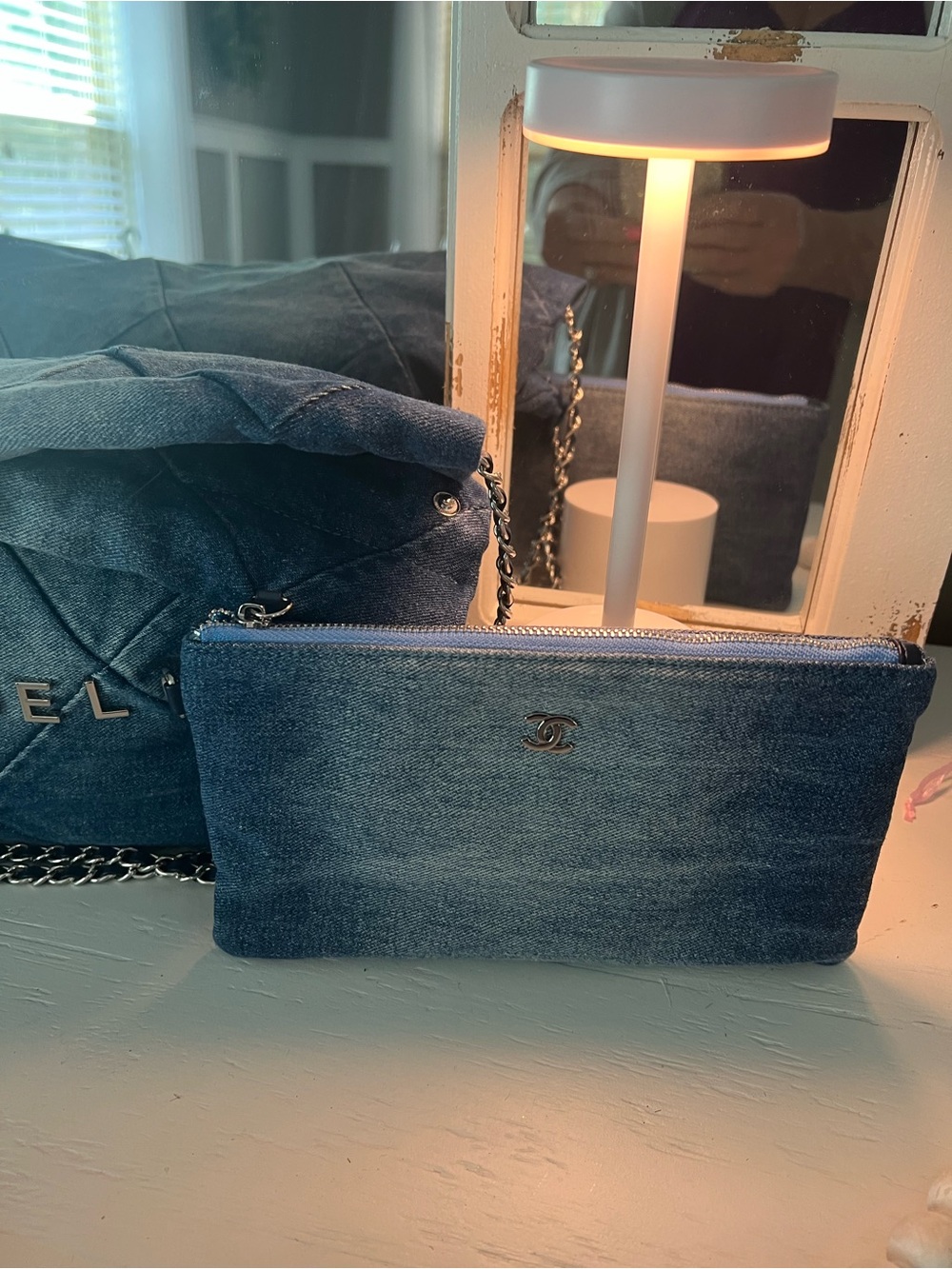 Chanel Denim bag with matching pouch NWOT - Picture 2 of 16